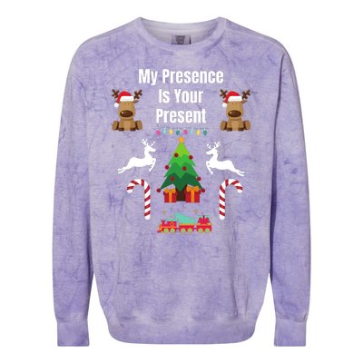 Funny Merry Christmas Sarcastic My Presence Is Your Present Funny Sarcastic Xmas Colorblast Crewneck Sweatshirt