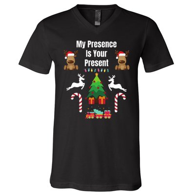 Funny Merry Christmas Sarcastic My Presence Is Your Present Funny Sarcastic Xmas V-Neck T-Shirt