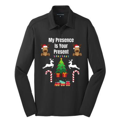 Funny Merry Christmas Sarcastic My Presence Is Your Present Funny Sarcastic Xmas Silk Touch Performance Long Sleeve Polo