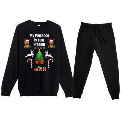 Funny Merry Christmas Sarcastic My Presence Is Your Present Funny Sarcastic Xmas Premium Crewneck Sweatsuit Set