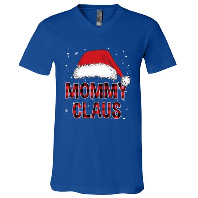 Funny Mommy Claus Red Plaid Christmas Family Pjs Matching Gift V-Neck T-Shirt