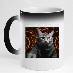 Funny Meme Cat Rage Is Consuming Me 11oz Black Color Changing Mug