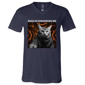 Funny Meme Cat Rage Is Consuming Me V-Neck T-Shirt