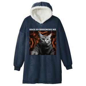 Funny Meme Cat Rage Is Consuming Me Hooded Wearable Blanket