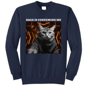 Funny Meme Cat Rage Is Consuming Me Tall Sweatshirt