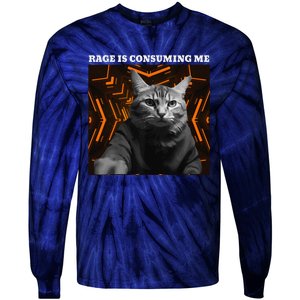 Funny Meme Cat Rage Is Consuming Me Tie-Dye Long Sleeve Shirt