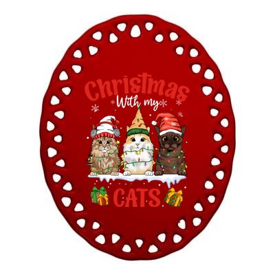 Feline Meowy Catmas Lover Christmas With My Cats Great Gift Ceramic Oval Ornament