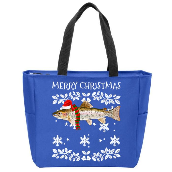 Fish Merry Christmas Ornat Rainbow Trout Ugly Xmas Cute Gift Zip Tote Bag