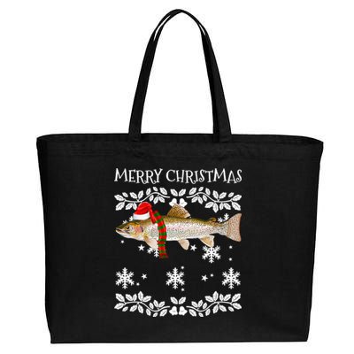 Fish Merry Christmas Ornat Rainbow Trout Ugly Xmas Cute Gift Cotton Canvas Jumbo Tote