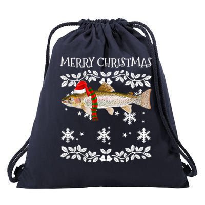 Fish Merry Christmas Ornat Rainbow Trout Ugly Xmas Cute Gift Drawstring Bag