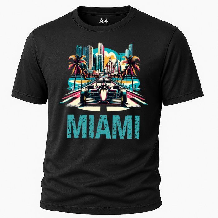 Formula Miami City Racing Circuit Car Map Grand Prix Race Cooling Performance Crew T-Shirt