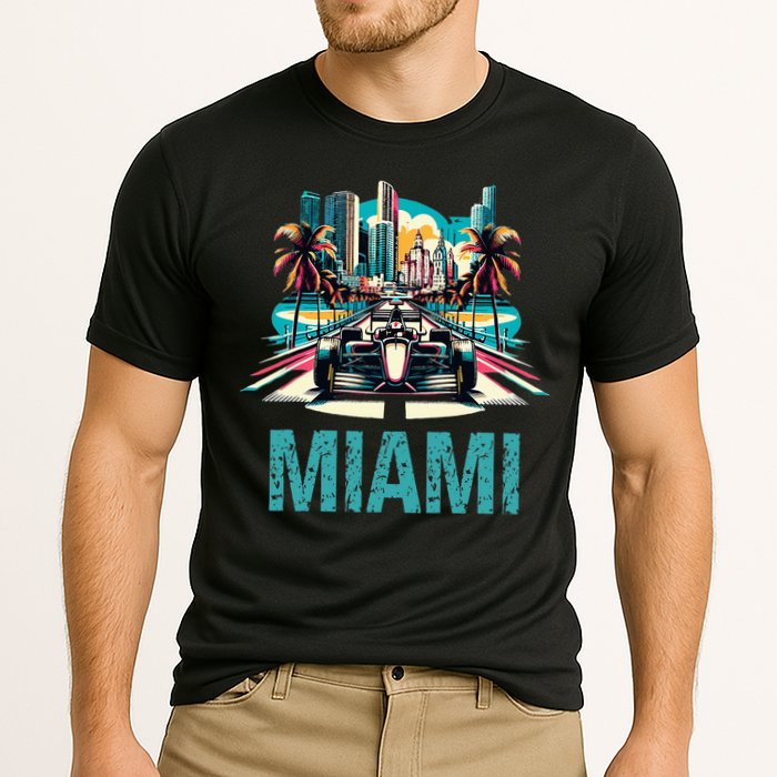 Formula Miami City Racing Circuit Car Map Grand Prix Race Cooling Performance Crew T-Shirt