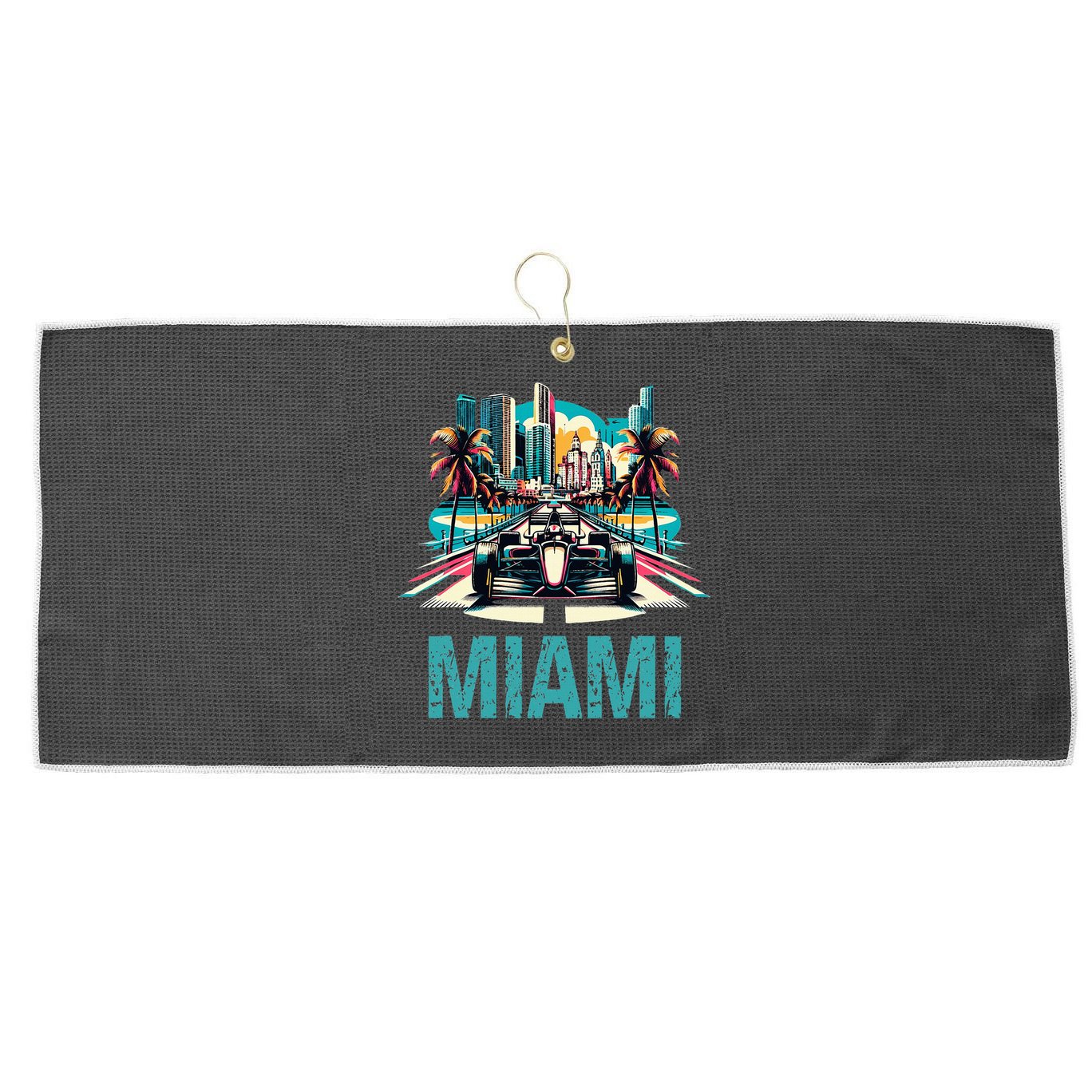 Formula Miami City Racing Circuit Car Map Grand Prix Race Large Microfiber Waffle Golf Towel