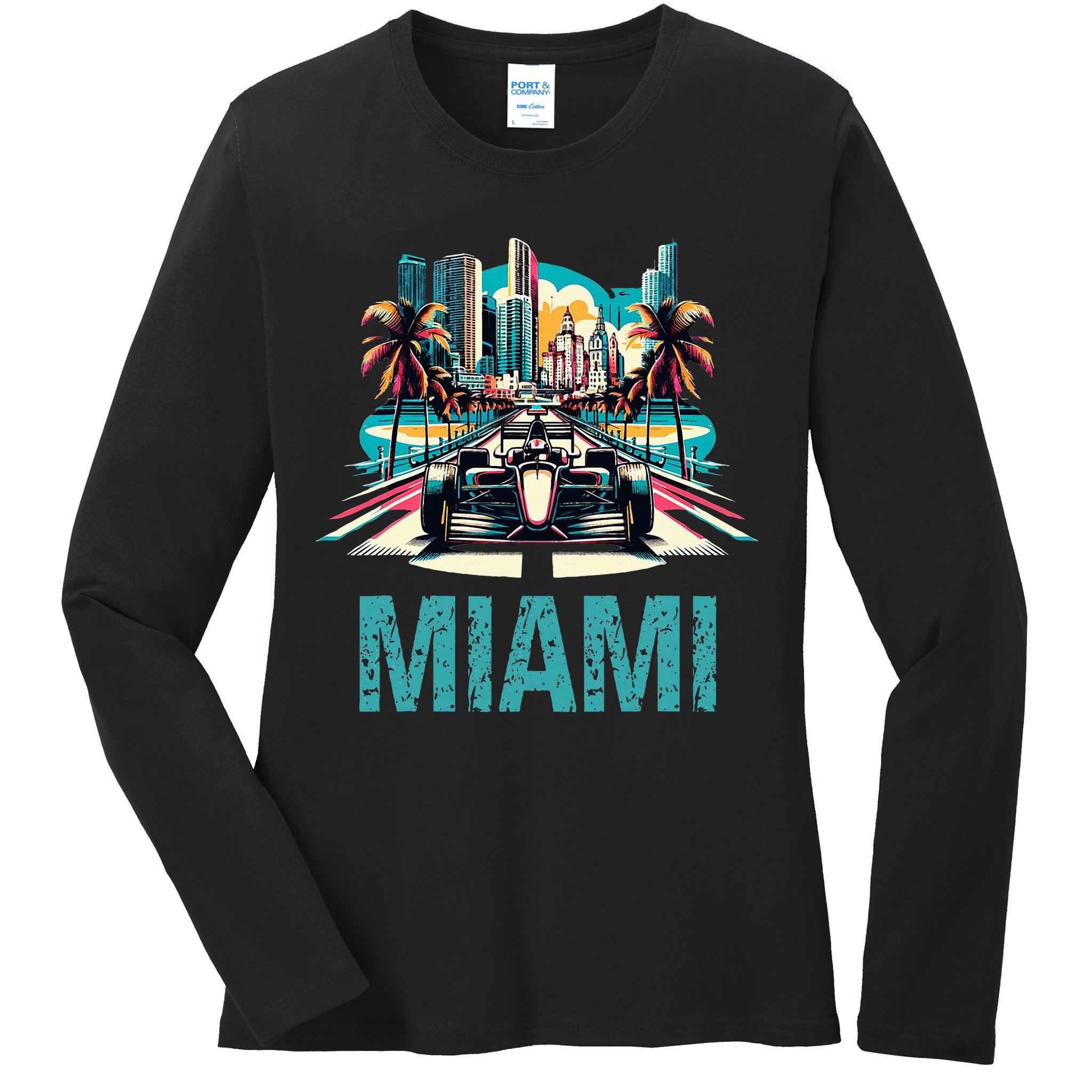 Formula Miami City Racing Circuit Car Map Grand Prix Race Ladies Long Sleeve Shirt