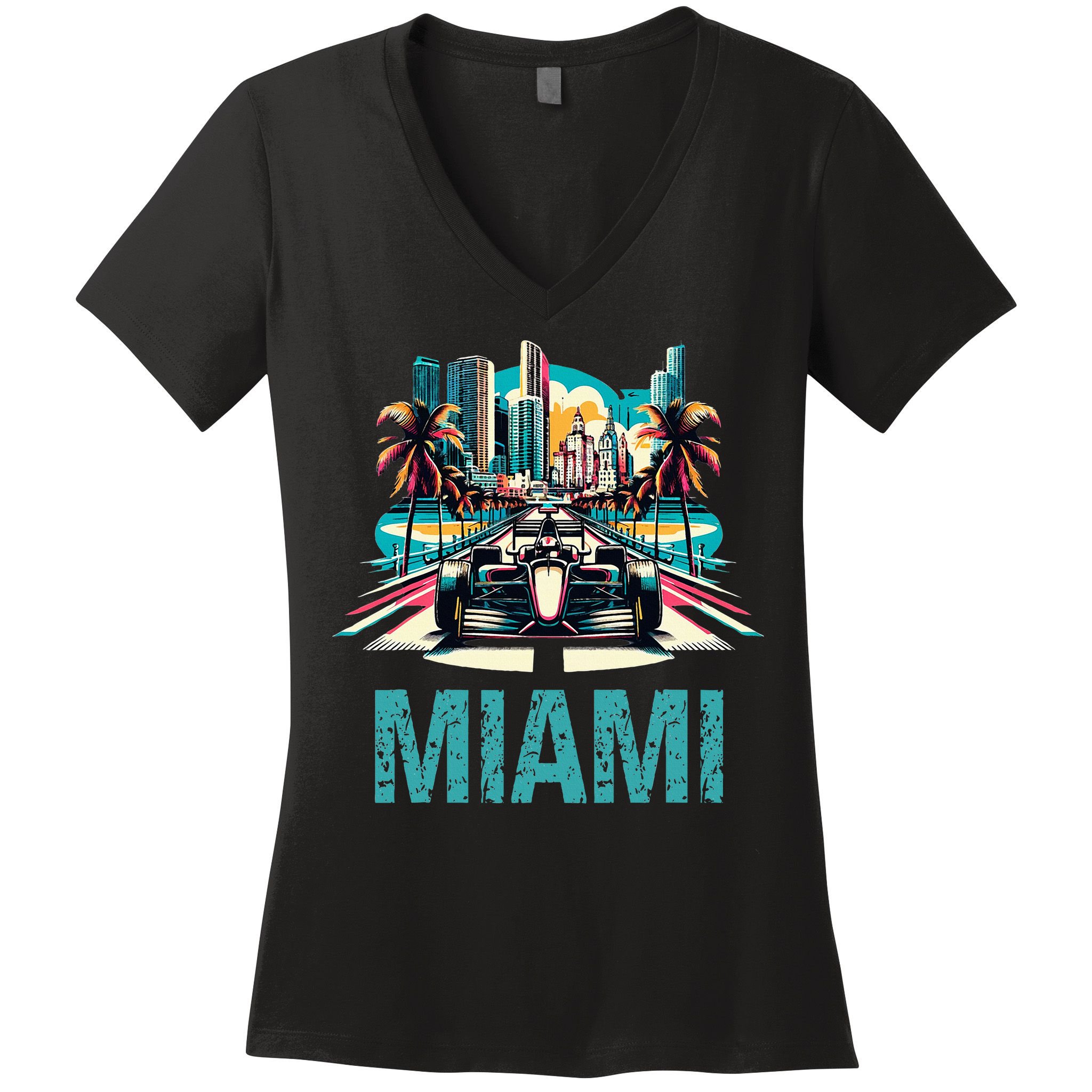 Formula Miami City Racing Circuit Car Map Grand Prix Race Women's V-Neck T-Shirt
