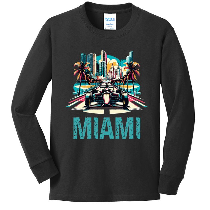 Formula Miami City Racing Circuit Car Map Grand Prix Race Kids Long Sleeve Shirt