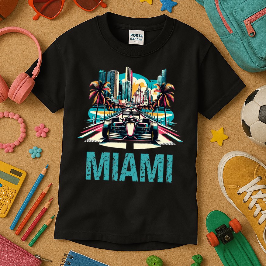 Formula Miami City Racing Circuit Car Map Grand Prix Race Kids T-Shirt