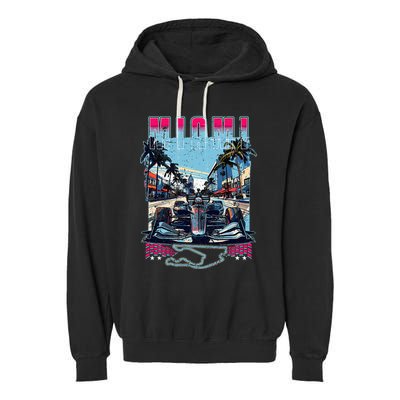 Formula Miami City Racing Racetrack Car Map Grand Prix Race Garment-Dyed Fleece Hoodie