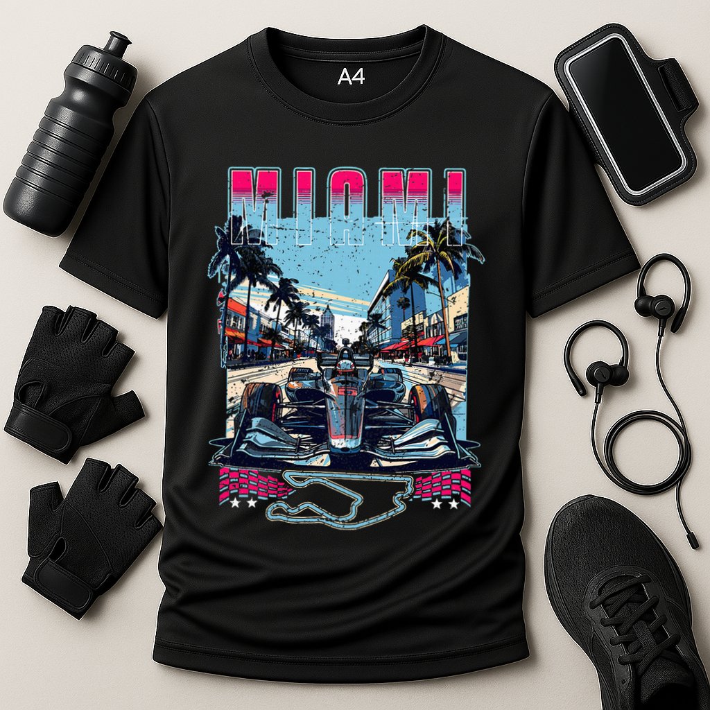 Formula Miami City Racing Racetrack Car Map Grand Prix Race Cooling Performance Crew T-Shirt