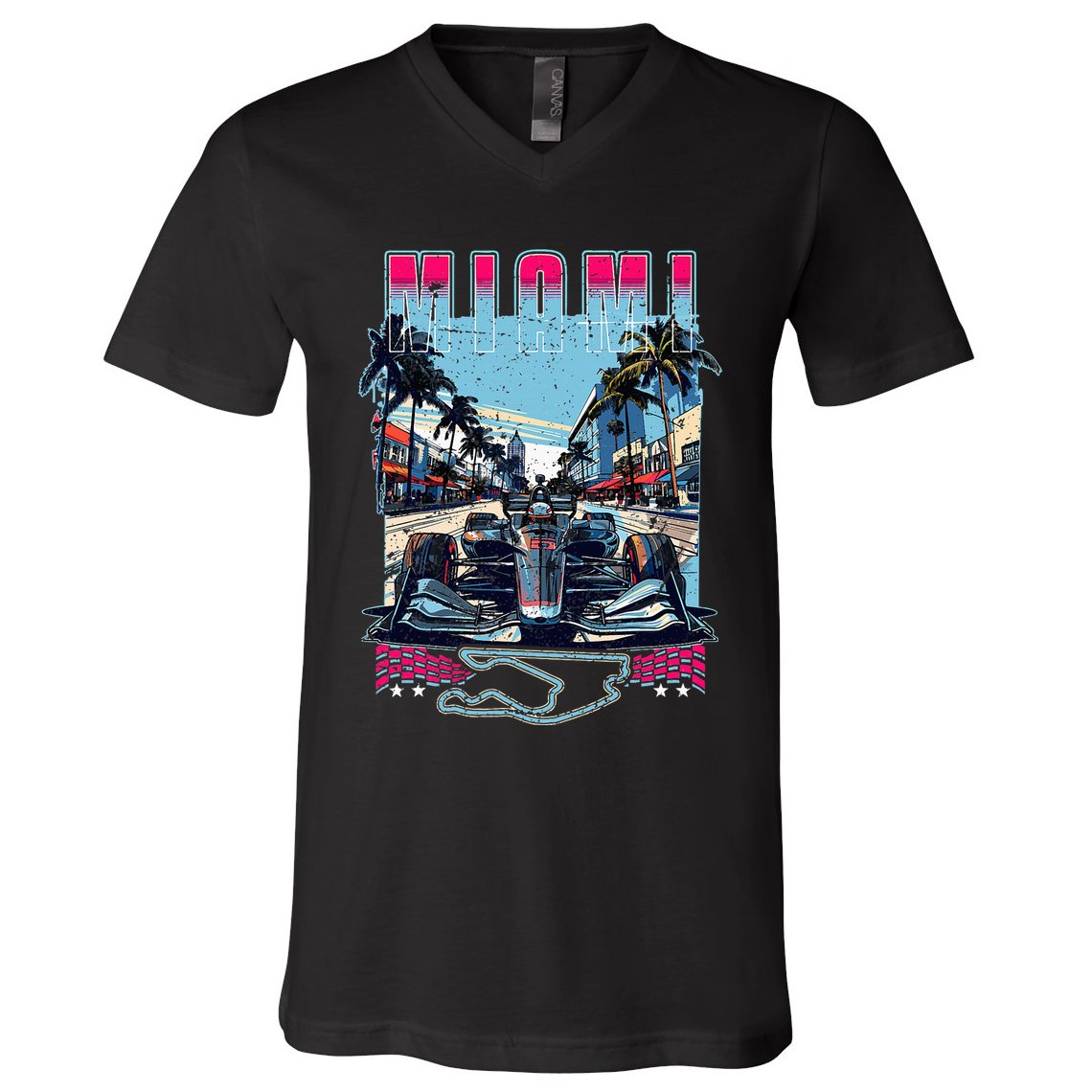Formula Miami City Racing Racetrack Car Map Grand Prix Race V-Neck T-Shirt