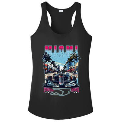 Formula Miami City Racing Racetrack Car Map Grand Prix Race Ladies PosiCharge Competitor Racerback Tank