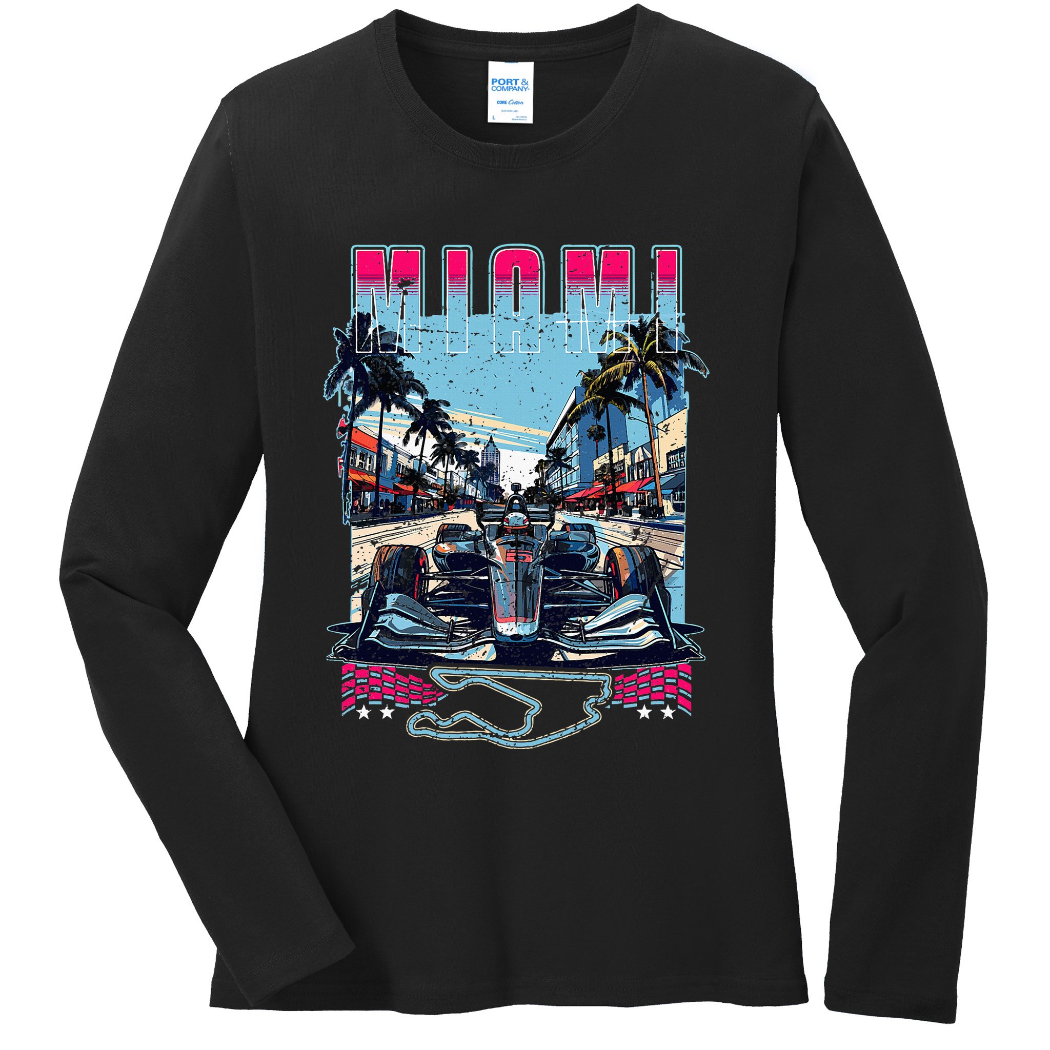 Formula Miami City Racing Racetrack Car Map Grand Prix Race Ladies Long Sleeve Shirt