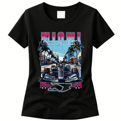 Formula Miami City Racing Racetrack Car Map Grand Prix Race Womens T-Shirt