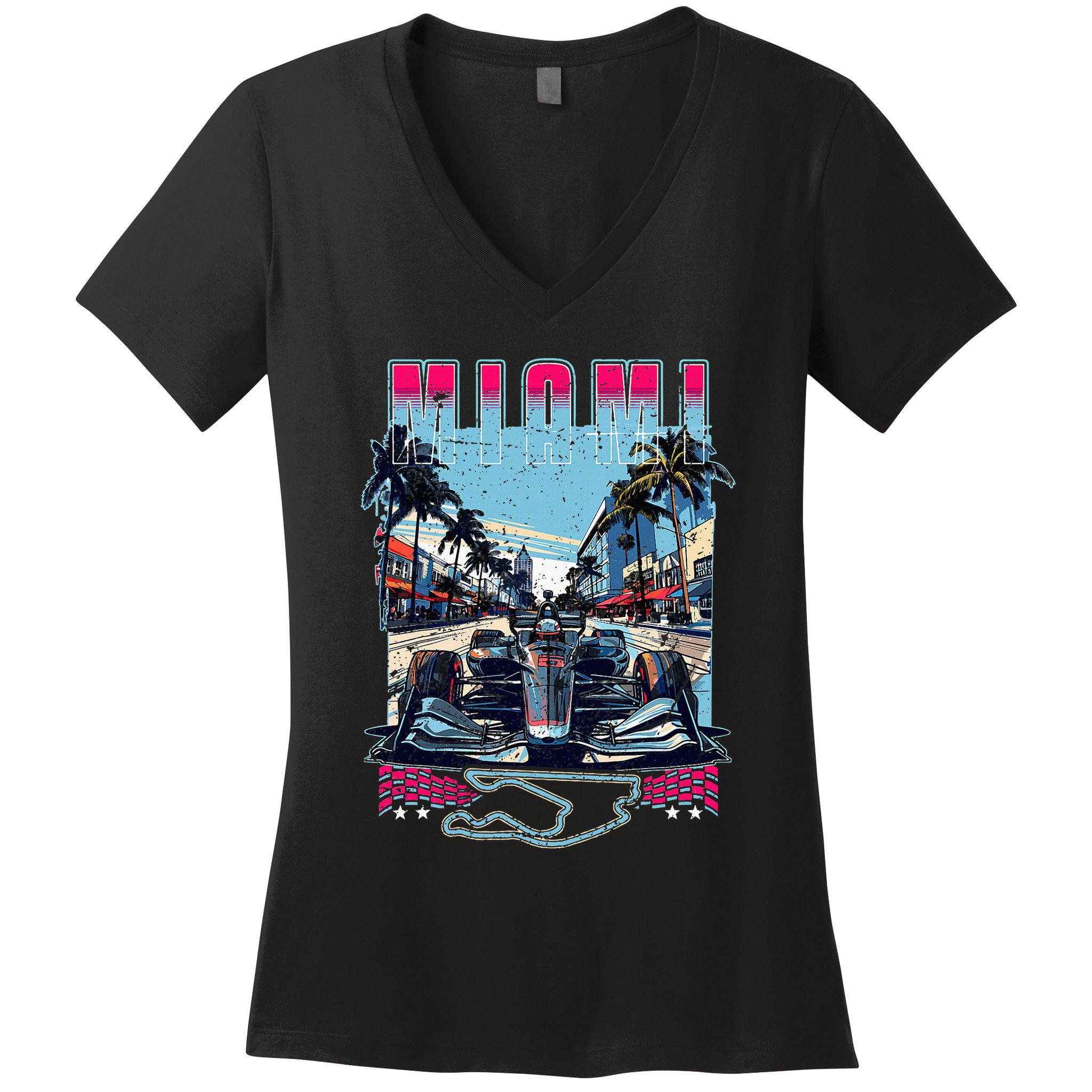 Formula Miami City Racing Racetrack Car Map Grand Prix Race Women's V-Neck T-Shirt