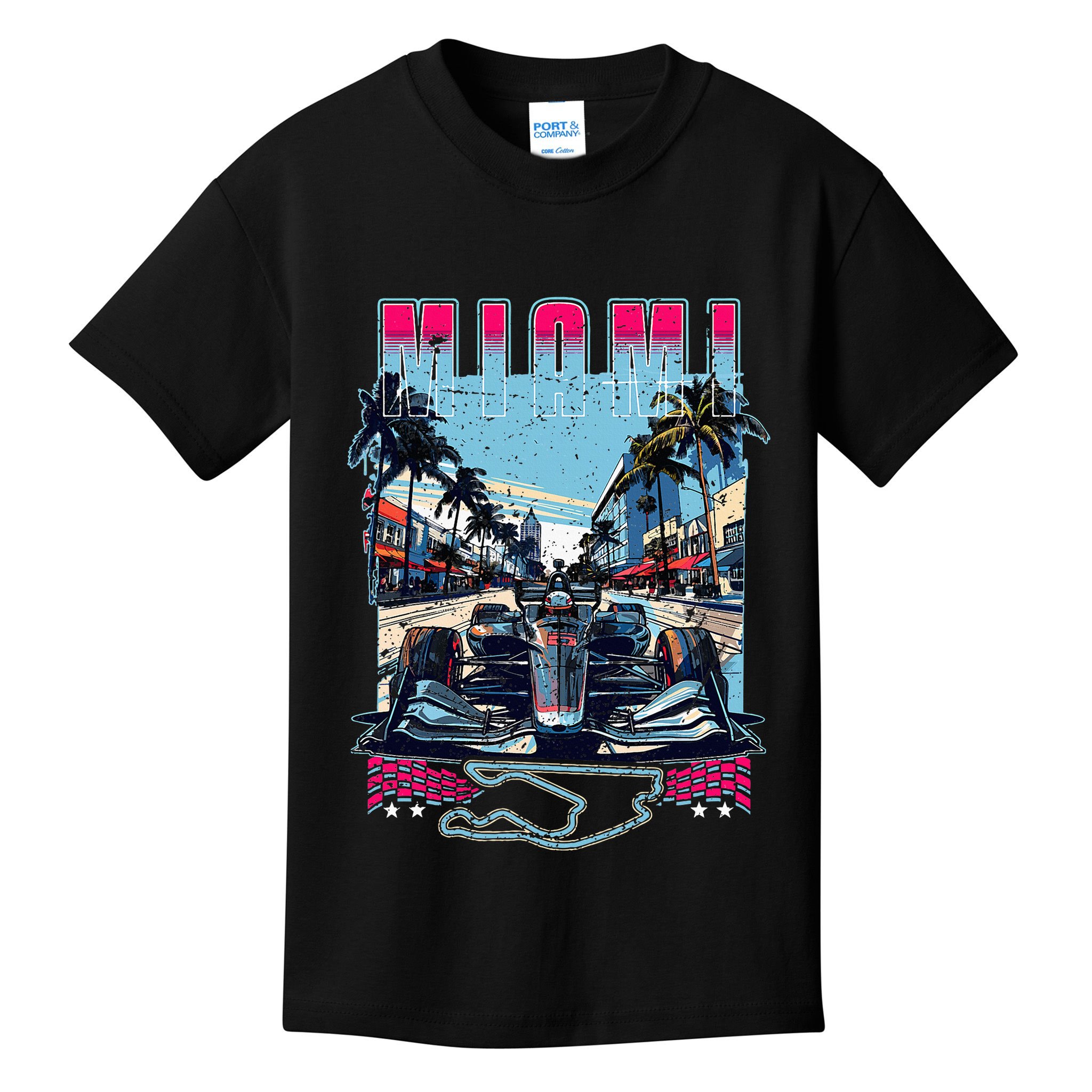 Formula Miami City Racing Racetrack Car Map Grand Prix Race Kids T-Shirt