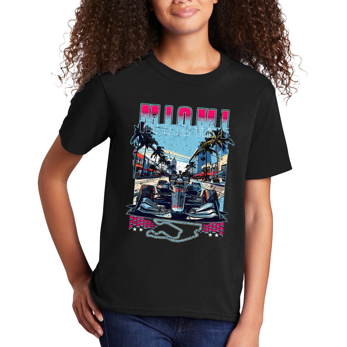 Formula Miami City Racing Racetrack Car Map Grand Prix Race Kids T-Shirt