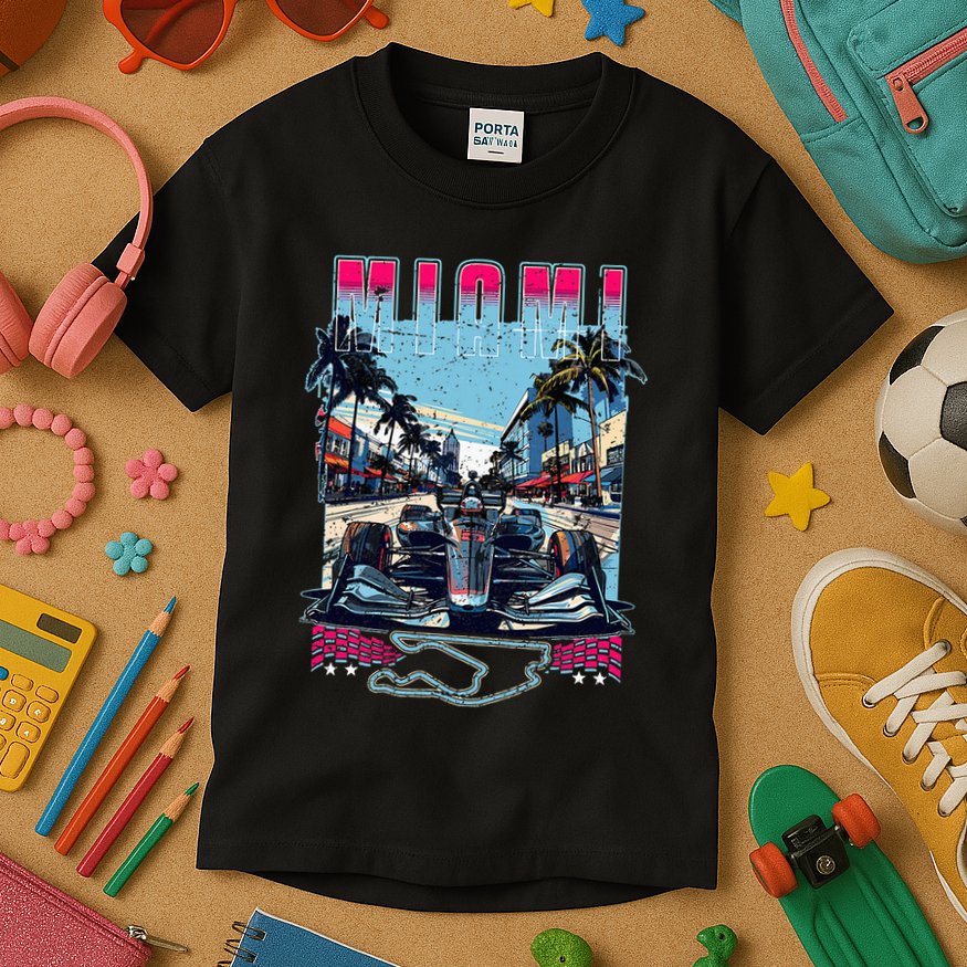 Formula Miami City Racing Racetrack Car Map Grand Prix Race Kids T-Shirt