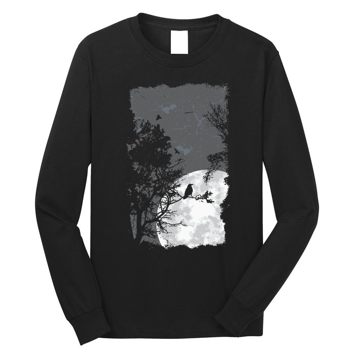 Full Moon Crow Gloomy Forest Costume Awesome Halloween Gift Long Sleeve Shirt