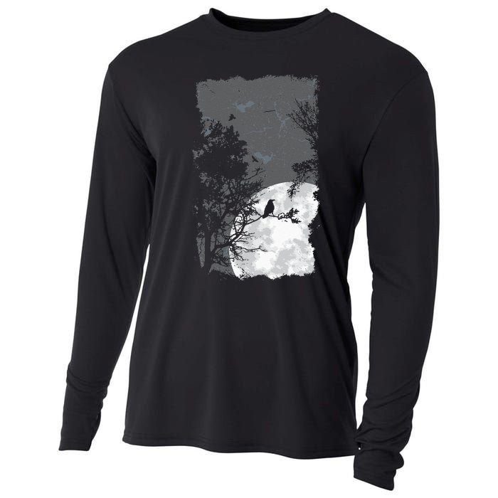 Full Moon Crow Gloomy Forest Costume Awesome Halloween Gift Cooling Performance Long Sleeve Crew