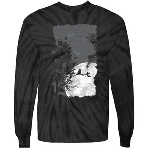 Full Moon Crow Gloomy Forest Costume Awesome Halloween Gift Tie-Dye Long Sleeve Shirt