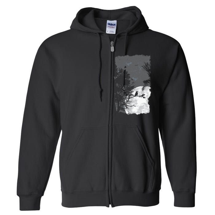 Full Moon Crow Gloomy Forest Costume Awesome Halloween Gift Full Zip Hoodie