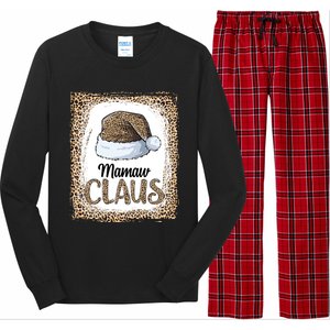 Funny Mamaw Claus Christmas Family Matching Pajama Leopard Gift Long Sleeve Pajama Set