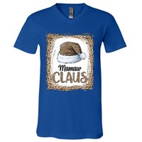 Funny Mamaw Claus Christmas Family Matching Pajama Leopard Gift V-Neck T-Shirt