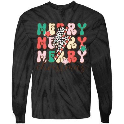 Festive Merry Christmas Holiday Candy Cane Graphic Tie-Dye Long Sleeve Shirt