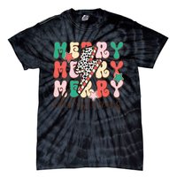 Festive Merry Christmas Holiday Candy Cane Graphic Tie-Dye T-Shirt