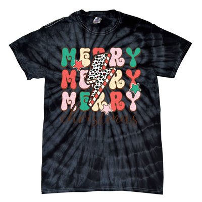 Festive Merry Christmas Holiday Candy Cane Graphic Tie-Dye T-Shirt