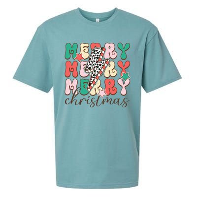 Festive Merry Christmas Holiday Candy Cane Graphic Sueded Cloud Jersey T-Shirt