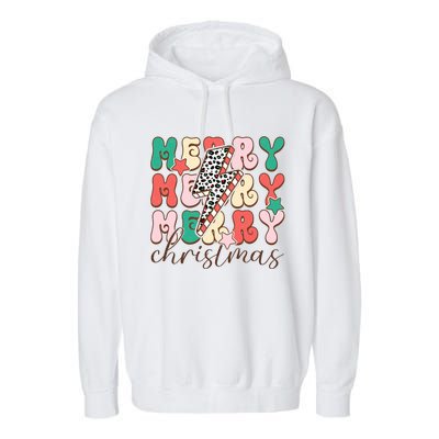 Festive Merry Christmas Holiday Candy Cane Graphic Garment-Dyed Fleece Hoodie