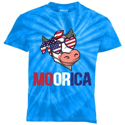 Funny Moorica Cow Lover 4th Of July Usa Patriotic Cow Meaningful Gift Kids Tie-Dye T-Shirt