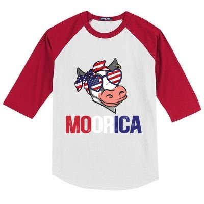 Funny Moorica Cow Lover 4th Of July Usa Patriotic Cow Meaningful Gift Kids Colorblock Raglan Jersey