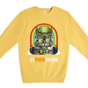 Funny Maine Coon Cat Lepurrchaun St Patricks Day Gift Premium Crewneck Sweatshirt