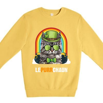 Funny Maine Coon Cat Lepurrchaun St Patricks Day Gift Premium Crewneck Sweatshirt