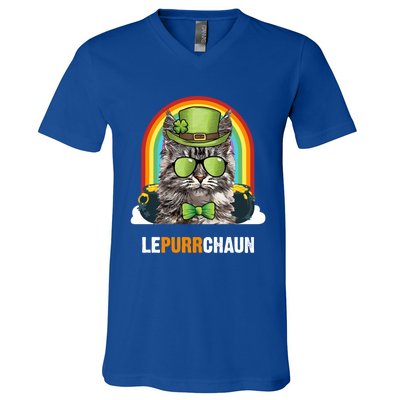 Funny Maine Coon Cat Lepurrchaun St Patricks Day Gift V-Neck T-Shirt