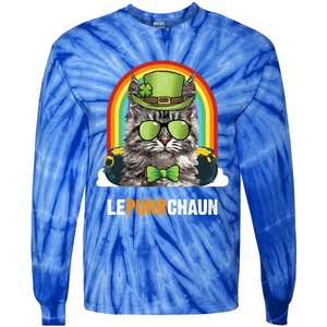 Funny Maine Coon Cat Lepurrchaun St Patricks Day Gift Tie-Dye Long Sleeve Shirt