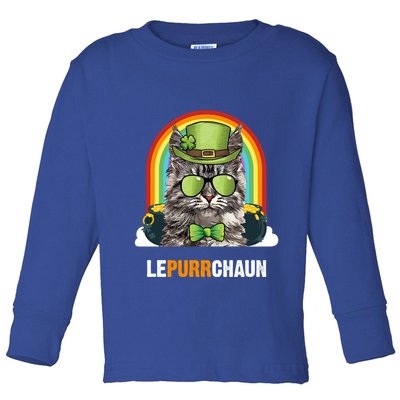 Funny Maine Coon Cat Lepurrchaun St Patricks Day Gift Toddler Long Sleeve Shirt