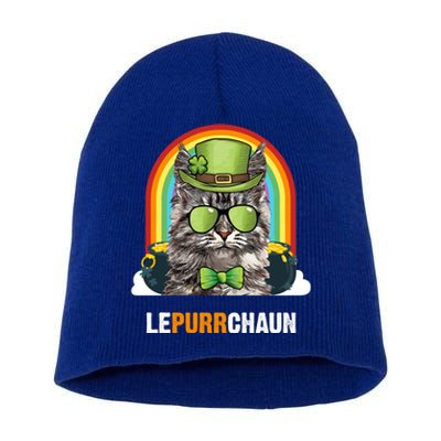 Funny Maine Coon Cat Lepurrchaun St Patricks Day Gift Short Acrylic Beanie